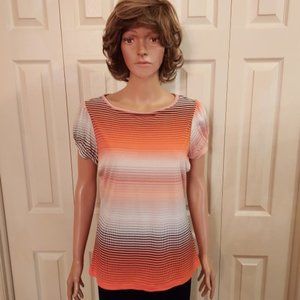 Worthington Coral Striped Top with Puff Sleeves Round Boat Neck Size MP NWOT